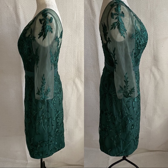 Embroidered Mesh Formal Midi Dress Emerald Green - Picture 8 of 9
